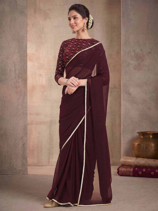 Embroidered Poly Georgette Saree