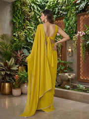 Yellow Mirror Work Poly Georgette Saree