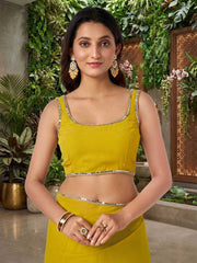 Yellow Mirror Work Poly Georgette Saree