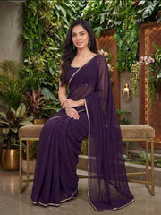 Mirror Work Poly Georgette Saree