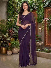 Mirror Work Poly Georgette Saree