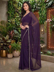 Mirror Work Poly Georgette Saree