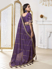 Striped Sequinned Silk Blend Saree