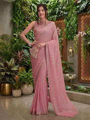 Striped Sequinned Organza Saree