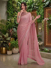 Striped Sequinned Organza Saree