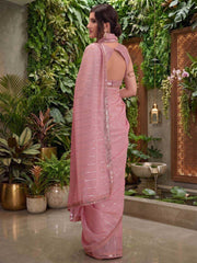Striped Sequinned Organza Saree