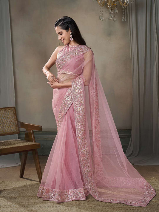 Paisley Sequinned Net Ready to Wear Saree