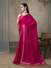Floral Embroidered Satin Saree