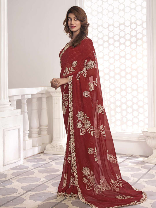 Ethnic Motif Embroidered Saree with Blouse