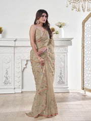 Floral Embroidered Organza Heavy Work Saree