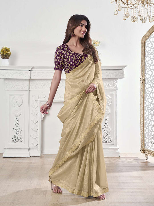 Ethnic Motifs Sequinned Organza Heavy Work Saree