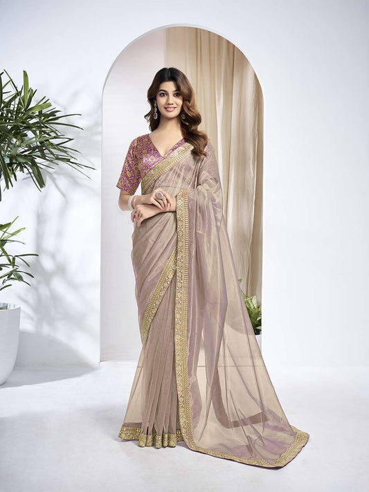Sequinned Net Saree