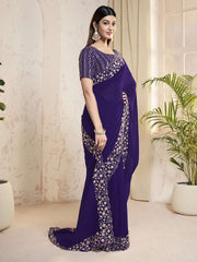 Sequinned Poly Georgette Saree