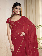 Floral Sequinned Poly Georgette Heavy Work Saree