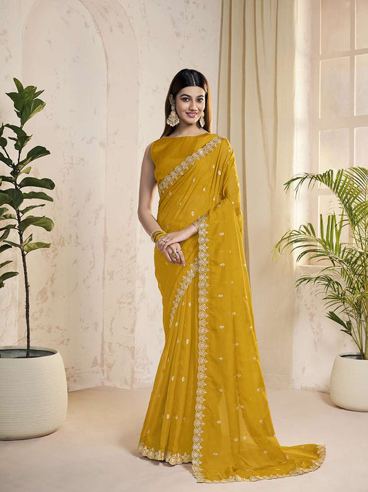 Floral Sequinned Organza Saree