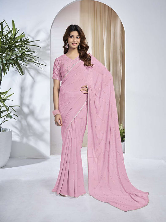 Striped Embellished Sequinned Saree