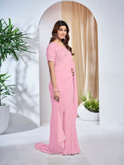 Striped Embellished Sequinned Saree