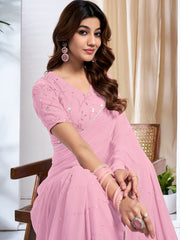 Striped Embellished Sequinned Saree