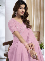 Striped Embellished Sequinned Saree