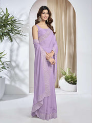 Sequinned Organza Saree with Blouse Piece