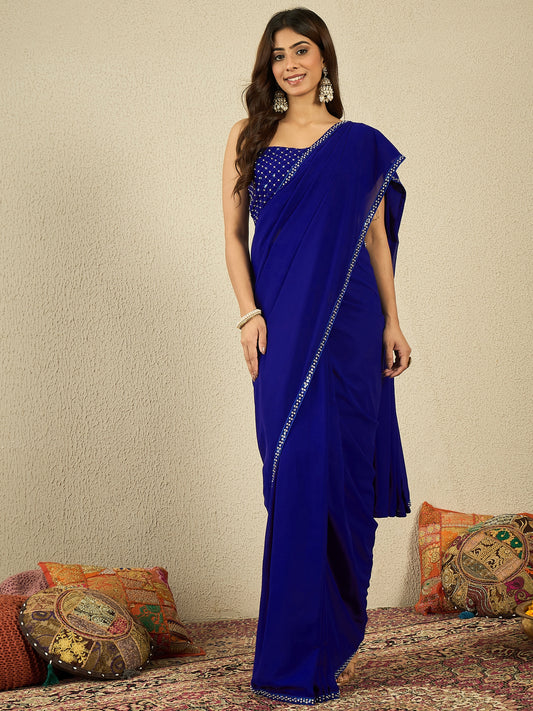 Sequinned Embroidered Border Pre-Stiched Saree