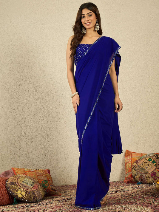 Sequinned Embroidered Border Pre-Stiched Saree