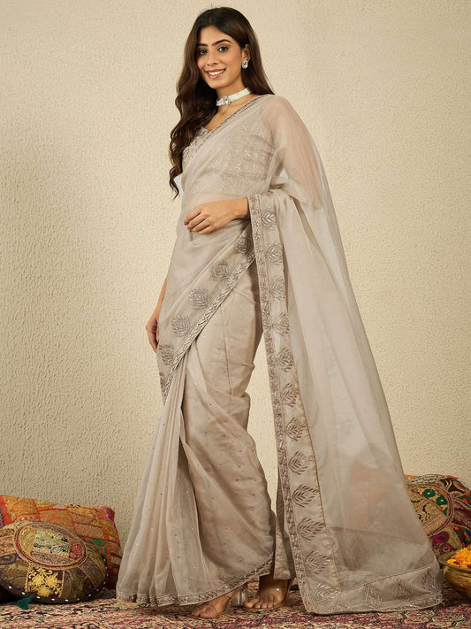 Embellished Embroidered Organza Heavy Work Saree