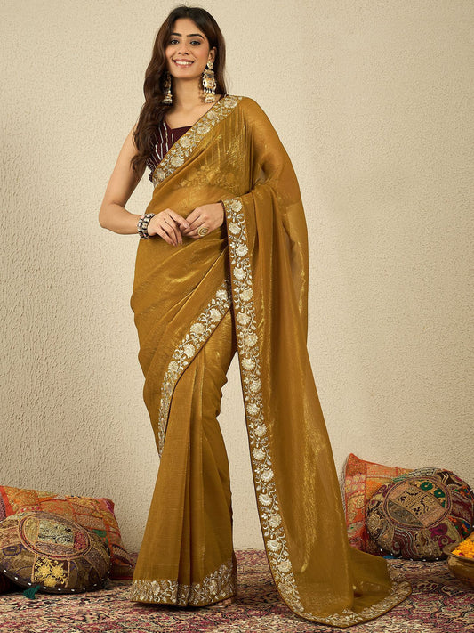 Floral Embroidered Silk Blend Saree