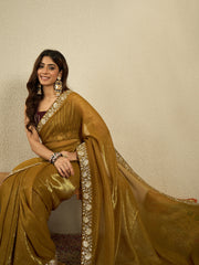 Embellished Embroidered Saree With Blouse Piece