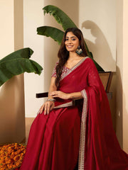 Floral Embroidered Satin Saree