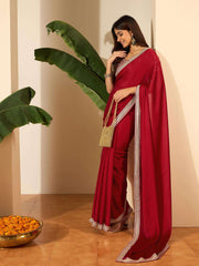 Floral Embroidered Satin Saree