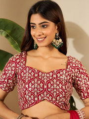 Floral Embroidered Satin Saree