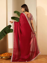 Floral Embroidered Satin Saree