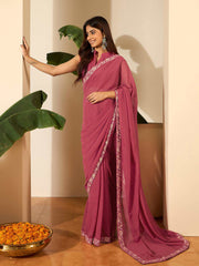 Floral Embroidered Poly Georgette Saree