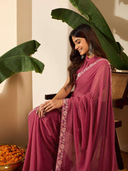 Floral Embroidered Poly Georgette Saree