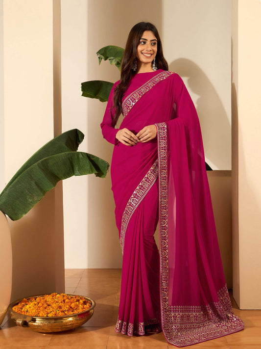 Embellished Embroidered Poly Georgette Saree