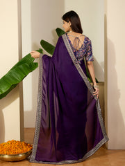 Solid Embellished Sequinned Saree With Blouse Piece