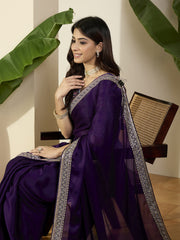 Solid Embellished Sequinned Saree With Blouse Piece