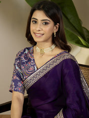 Solid Embellished Sequinned Saree With Blouse Piece