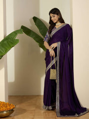 Solid Embellished Sequinned Saree With Blouse Piece
