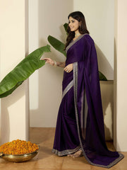 Solid Embellished Sequinned Saree With Blouse Piece