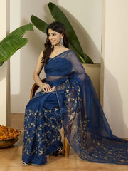 Floral Embroidered Zari Organza Saree