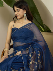 Floral Embroidered Zari Organza Saree