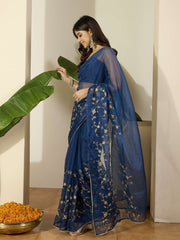 Floral Embroidered Zari Organza Saree