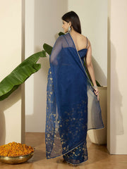 Floral Embroidered Zari Organza Saree