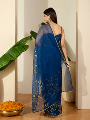 Floral Embroidered Zari Organza Saree