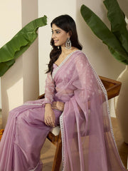 Embroidered Embellished Mirror Work Organza Saree