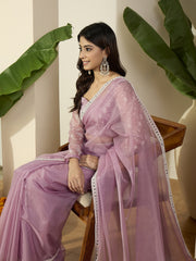 Embroidered Embellished Mirror Work Organza Saree