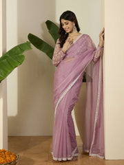 Embroidered Embellished Mirror Work Organza Saree