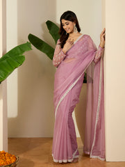 Embroidered Embellished Mirror Work Organza Saree